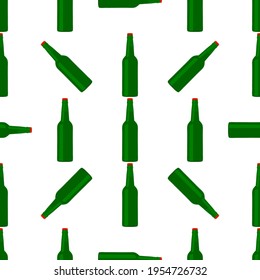 Illustration on theme seamless beer glass bottles with lid for brewery. Pattern beer consisting of many identical glass bottles on white background. Glass bottles it main accessory for beer gourmet.