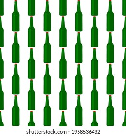 Illustration on theme seamless beer glass bottles with lid for brewery. Pattern beer consisting of many identical glass bottles on white background. Glass bottles it main accessory for beer gourmet.