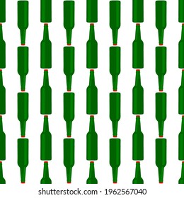 Illustration on theme seamless beer glass bottles with lid for brewery. Pattern beer consisting of many identical glass bottles on white background. Glass bottles it main accessory for beer gourmet.