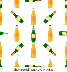 Illustration on theme seamless beer glass bottles with lid for brewery. Pattern beer consisting of many identical glass bottles on white background. Glass bottles it main accessory for beer gourmet.