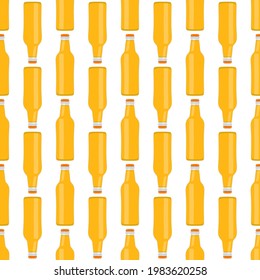 Illustration on theme seamless beer glass bottles with lid for brewery. Pattern beer consisting of many identical glass bottles on white background. Glass bottles it main accessory for beer gourmet.