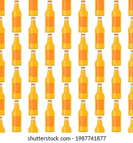 Illustration on theme seamless beer glass bottles with lid for brewery. Pattern beer consisting of many identical glass bottles on white background. Glass bottles it main accessory for beer gourmet.