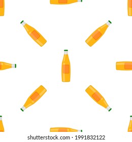 Ilustración sobre el tema de botellas de vidrio de cerveza sin soldadura con tapa para cervecería. Cerveza patrón compuesta por muchas botellas de vidrio idénticas de fondo blanco. Botellas de vidrio, accesorio principal para la comida gourmet de cerveza.