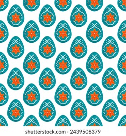 Illustration on theme seamless celebration holiday Easter with hunt colorful bright eggs, seamless pattern consisting of many hunt Easter eggs, hunt beautiful Easter eggs are main seamless accessory