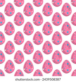Illustration on theme seamless celebration holiday Easter with hunt colorful bright eggs, seamless pattern consisting of many hunt Easter eggs, hunt beautiful Easter eggs are main seamless accessory