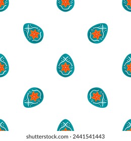 Illustration on theme seamless celebration holiday Easter with hunt colorful bright eggs, seamless pattern consisting of many hunt Easter eggs, hunt beautiful Easter eggs are main seamless accessory