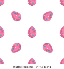 Illustration on theme seamless celebration holiday Easter with hunt colorful bright eggs, seamless pattern consisting of many hunt Easter eggs, hunt beautiful Easter eggs are main seamless accessory