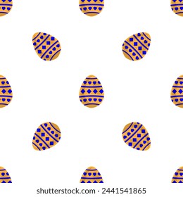 Ilustración sobre el tema de celebración sin fisuras de Pascua con la caza de coloridos huevos brillantes, patrón sin fisuras que consiste en muchos huevos de Pascua de caza, cazan hermosos huevos de Pascua son el principal accesorio sin fisuras