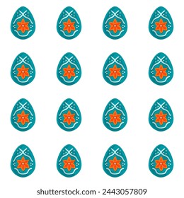 Illustration on theme seamless celebration holiday Easter with hunt colorful bright eggs, seamless pattern consisting of many hunt Easter eggs, hunt beautiful Easter eggs are main seamless accessory