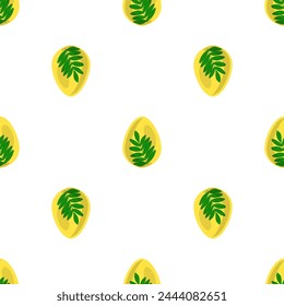 Illustration on theme seamless celebration holiday Easter with hunt colorful bright eggs, seamless pattern consisting of many hunt Easter eggs, hunt beautiful Easter eggs are main seamless accessory