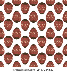 Illustration on theme seamless celebration holiday Easter with hunt colorful bright eggs, seamless pattern consisting of many hunt Easter eggs, hunt beautiful Easter eggs are main seamless accessory