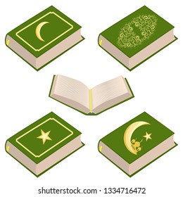 Illustration on theme set different types books, prayer to celebration holiday Ramadan. Book pattern consisting of religious prayer collection Ramadan. Prayer book is accessory for happy day Ramadan.