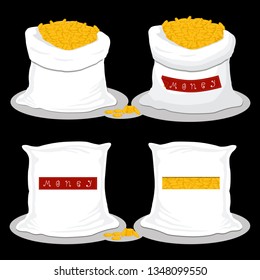 Illustration on theme set different types sacks filled money from coins, bags various sizes. Sack pattern consisting of collection bag money of coins. Full sack money on coins, storage in bag.