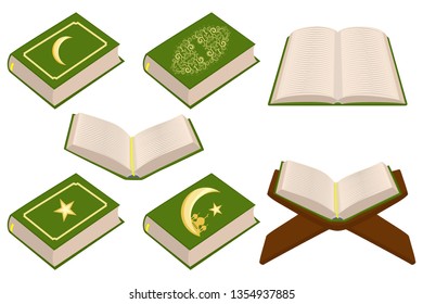 Illustration on theme set different types books, prayer to celebration holiday Ramadan. Book pattern consisting of religious prayer collection Ramadan. Prayer book is accessory for happy day Ramadan.