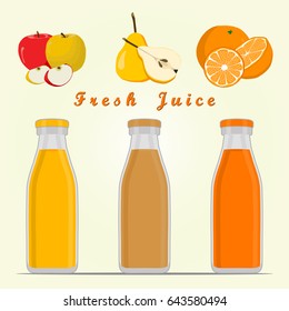 Illustration on theme set different types bottles with pear lemonade. Pear pattern consisting of collection bottles for organic liquid beverage lemonade. Sweet pear is yummy lemonade in bottles.