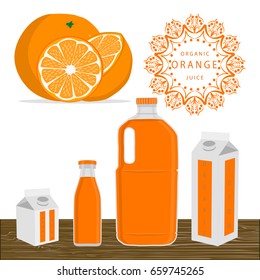 Illustration on theme set different types bottles with orange lemonade. Orange pattern consisting of collection bottles for organic beverage lemonade. Sweet orange is yummy lemonade in bottles.