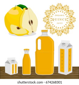 Illustration on theme set different types bottles with quince lemonade. Quince pattern consisting of collection bottles for organic liquid beverage lemonade. Sweet quince is yummy lemonade in bottles.