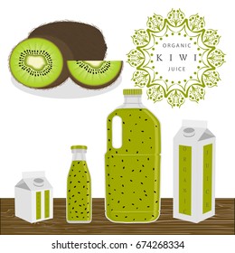 Illustration on theme set different types bottles with kiwi lemonade. Kiwi pattern consisting of collection bottles for organic beverage lemonade. Sweet kiwi is yummy lemonade in bottles.