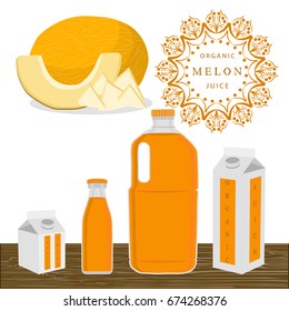 Illustration on theme set different types bottles with melon lemonade. Melon pattern consisting of collection bottles for organic beverage lemonade. Sweet melon is yummy lemonade in bottles.