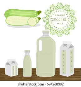 Illustration on theme set different types bottles with zucchini lemonade. Zucchini pattern consisting of collection bottles for organic beverage lemonade. Sweet zucchini is yummy lemonade in bottles.