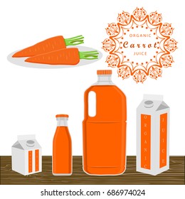 Illustration on theme set different types bottles with carrot lemonade. Carrot pattern consisting of collection bottles for organic beverage lemonade. Sweet carrot is yummy lemonade in bottles.