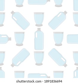 Illustration on theme set identical types plastic bottles for drinking water. Water pattern consisting of collection kitchen accessory, plastic bottles to organic food. Tasty water in plastic bottles.
