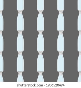 Illustration on theme set identical types glass bottles for drinking water. Water pattern consisting of collection kitchen accessory, same glass bottles to organic food. Tasty water in glass bottles.