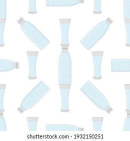 Illustration on theme set identical types plastic bottles for drinking water. Water pattern consisting of collection kitchen accessory, plastic bottles to organic food. Tasty water in plastic bottles.
