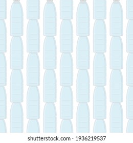 Ilustración sobre el tema conjunto de tipos idénticos botellas de plástico para agua potable. Patrón de agua consistente en accesorios de cocina de recogida, botellas plásticas a alimentos orgánicos. Agua deliciosa en botellas de plástico.