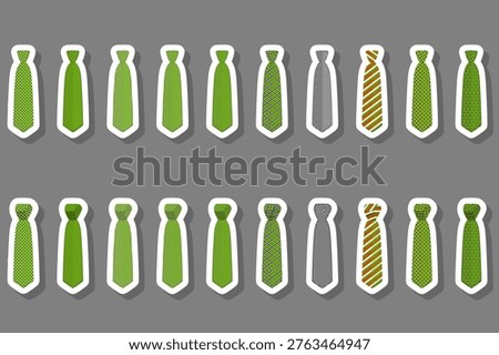 Illustration on theme set ties different types and neckties various size, ties pattern consisting of collection textile garments necktie for celebration vacation, necktie ties is accessory brutal man