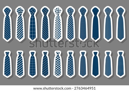Illustration on theme set ties different types and neckties various size, ties pattern consisting of collection textile garments necktie for celebration vacation, necktie ties is accessory brutal man