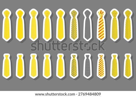 Illustration on theme set ties different types and neckties various size, ties pattern consisting of collection textile garments necktie for celebration vacation, necktie ties is accessory brutal man