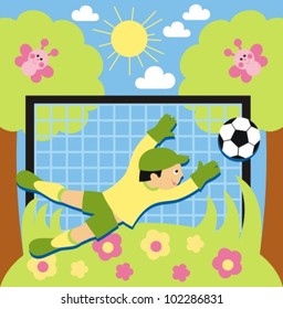 The illustration on the theme of sport. The boy plays football