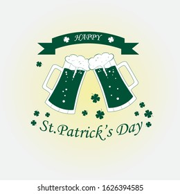 Illustration on the theme of St. Patrick's Day. Green beer, clover, festive paraphernalia. Flat vector illustration modern flat style.