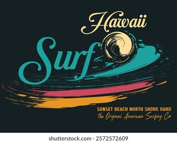 illustration on the theme of surf and surfing in Hawaii. urban graffiti print, urban typography slogan, graphic motivation quotes for greeting cards, prints Tee, posters.eps8