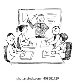 The illustration on the theme: training, business conferences, trainings. Drawing by hand