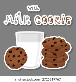 Ilustración sobre el tema Taza transparente con leche blanca y sabrosas galletas caseras, leche líquida útil en taza de vidrio de galletas de círculo de pila, galletas dulces naturales ubicadas junto a la taza clara para la leche