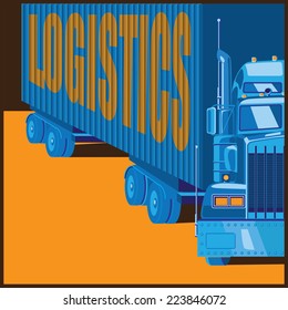 Illustration on the theme of transportation and logistics. Big truck with trailer