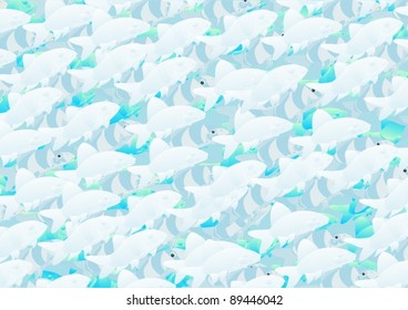 The illustration on the theme of the underwater world. A large flock of fish