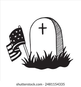 Illustration on the theme of US Memorial Day. Black and white drawing in sketch style, vintage graphics