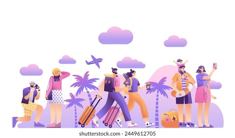 Illustration on the theme of vacation and travel. Vector art