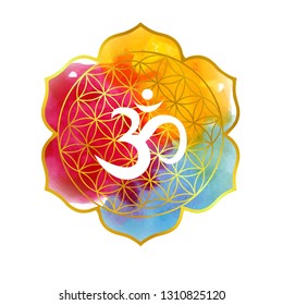illustration on the theme of yoga with mandala and the aum

