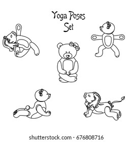 Illustration on a theme of yoga with a set of cute bears and lions.