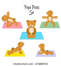 Illustration on a theme of yoga with a set of cute bears.
