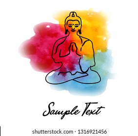 illustration on the theme of yoga with watercolor and Buddha