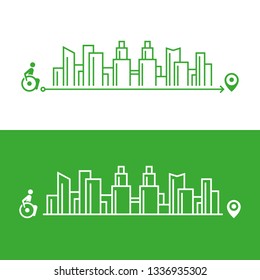 illustration on the topic of an accessible city for the disabled, a route through the city, a navigator for the disabled