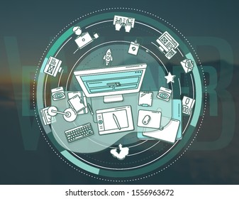 Illustration on the topic of the web designer for promotional poster.