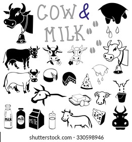 illustration on a transparent background, icons and pictures and cow and  products