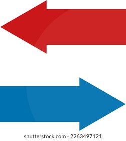 Ilustración, sobre fondo transparente. de flechas rojas y azules. Dirección derecha y dirección izquierda. Direcciones opuestas.