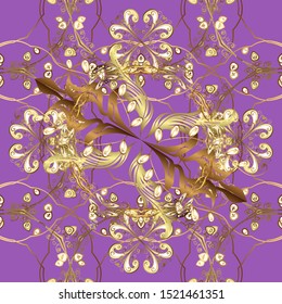 Illustration on violet and brown colors. Traditional classic ornament. Seamless Oriental vector cute pattern with arabesques and floral elements. Vintage pattern with arabesques. Vector illustration.